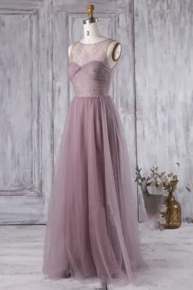 sleeveless rose tulle long bridesmaid dress illusion sweetheart neck