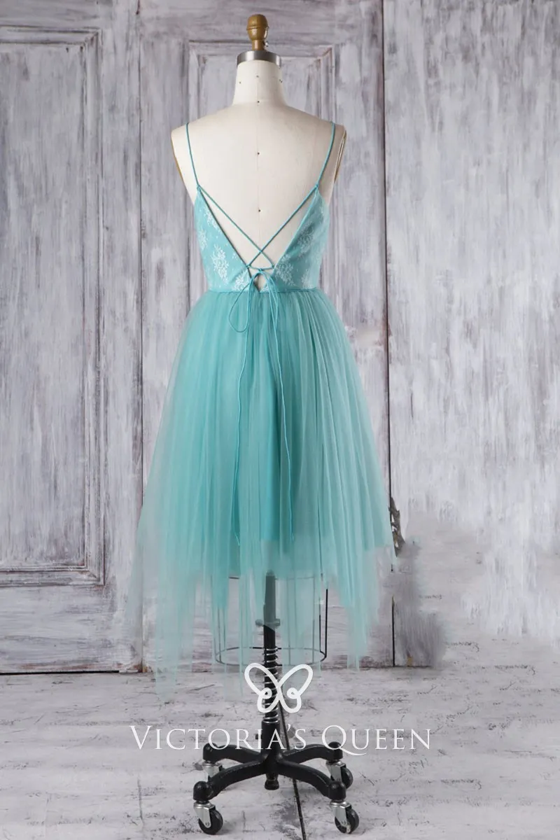 light blue tulle short low v back casual party dress light blue tulle short low v back casual party dress