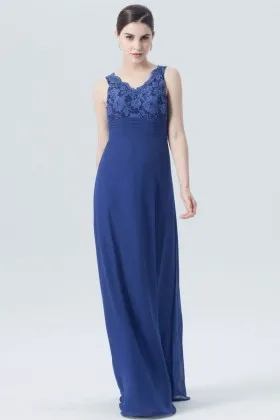 twilight blue scalloped v neck lace chiffon empire waist sleeveless dress