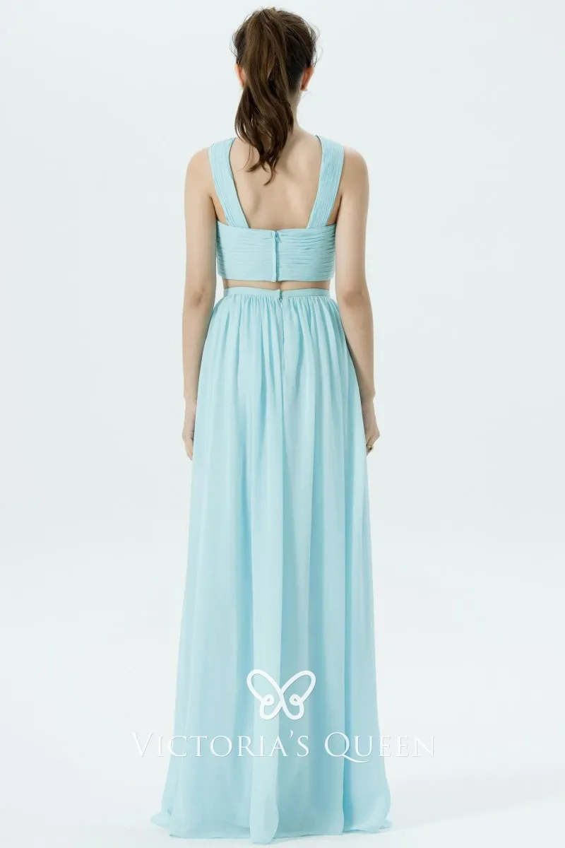 pale blue chiffon crisscross pleated crop top long bridesmaid dress pale blue chiffon crisscross pleated crop top long bridesmaid dress