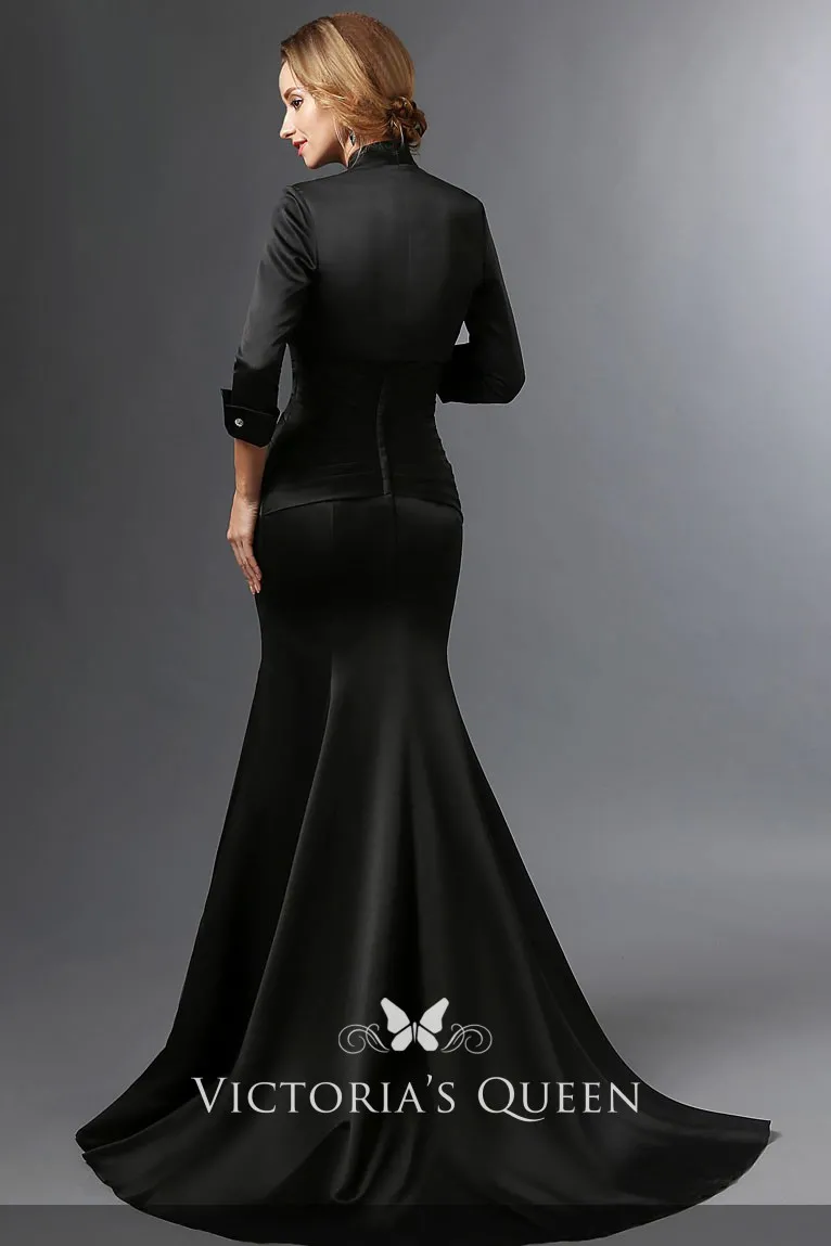 Black Faux Georgette Gown With Jacket 277741