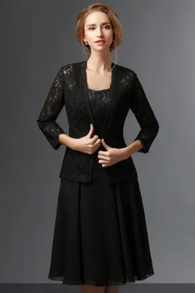 black lace jacket short chiffon mother of the bride formal dress