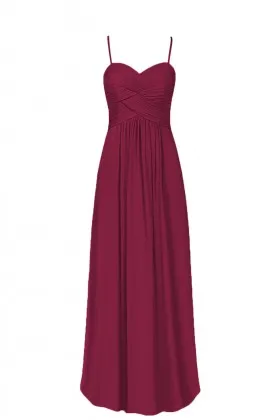 Delicate criss cross pleated maroon chiffon empire waist long bridesmaid dress