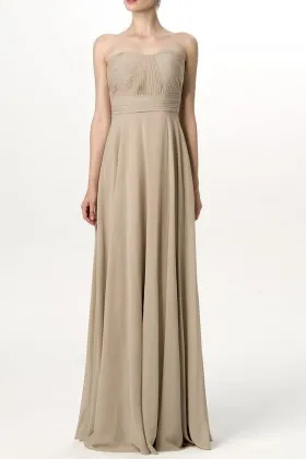 Dusty Blue Chiffon Simple Strapless Bridesmaid Dress - VQ