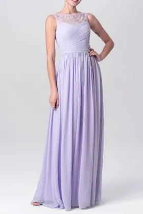 Lavender illusion lace sweetheart neck sleeveless long chiffon bridesmaid dress