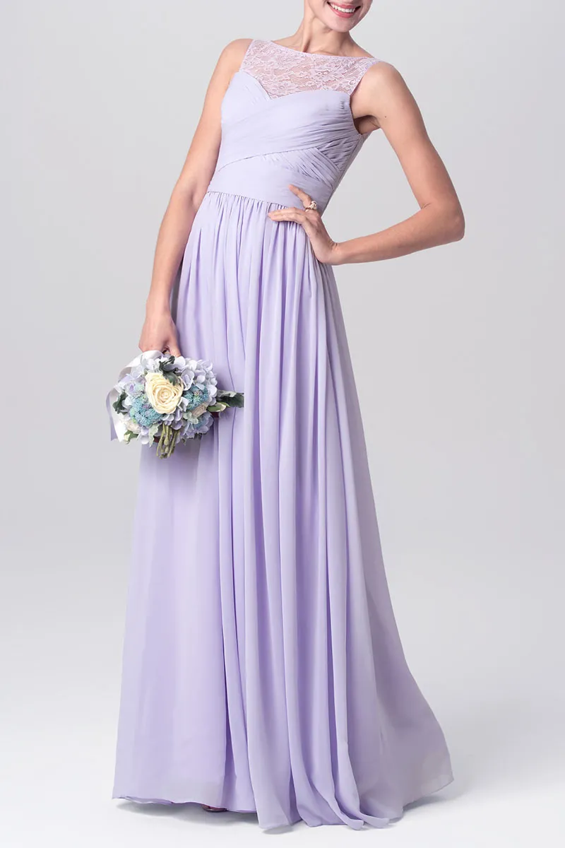 Sleeveless A-line Scoop Neck Floor-Length Lilac Chiffon Wedding Party -  Princessly