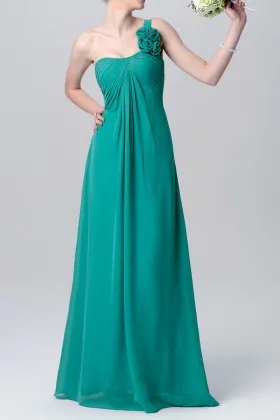 one shoulder 3d flowers jade chiffon bridesmaid dress