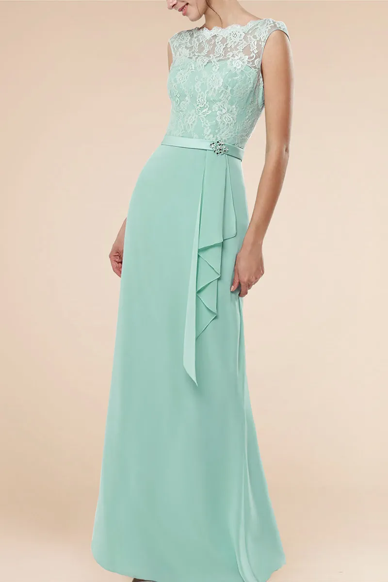 FuLL Length Lace and Chiffon Dresses Mint Green