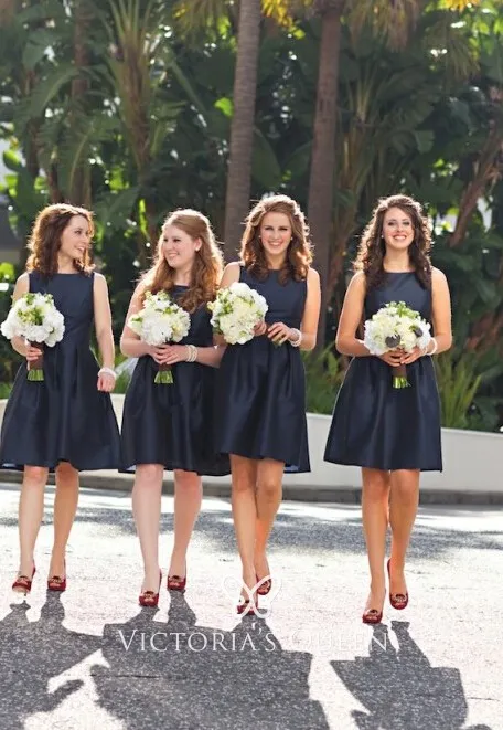 Navy Short A-line Bridesmaid Dress 