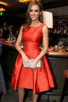 Knee Length Sleeveless Red Satin Short Cocktail Dress