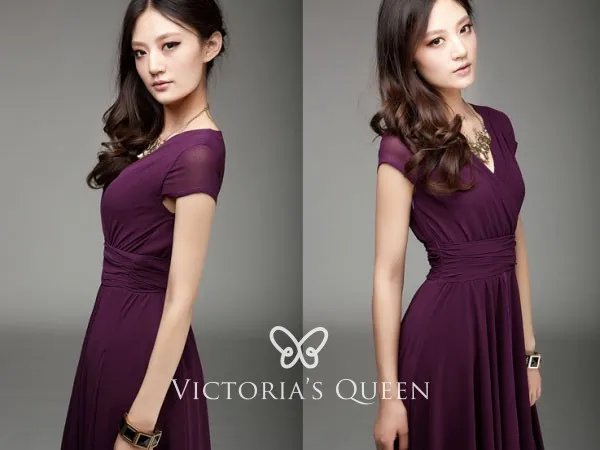 Simple grape purple long chiffon V neck wedding guest dress Simple grape purple long chiffon V neck wedding guest dress