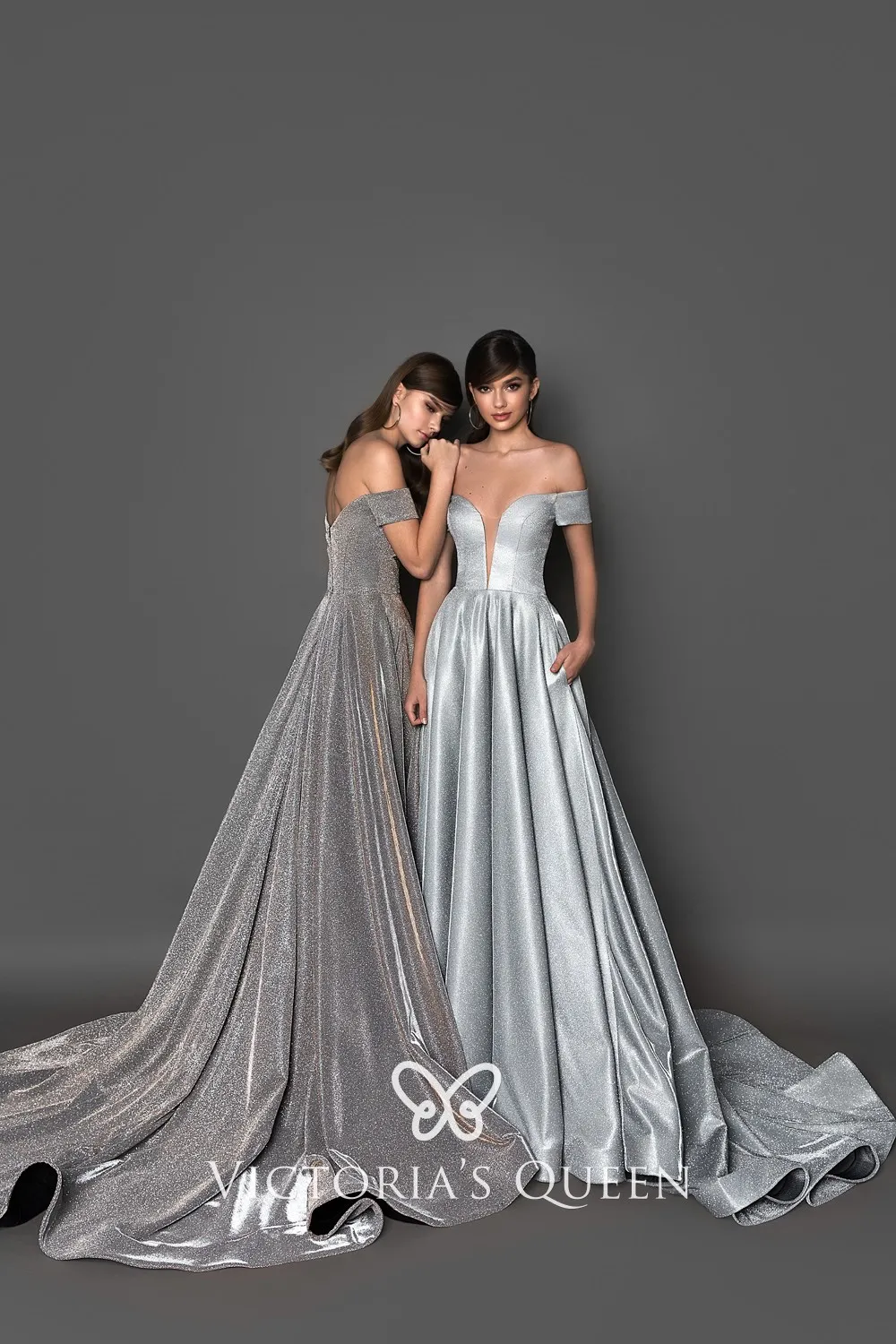 Photo inspiration: Fresh Look at Shiny Designer Gray Off The Shoulder Long Prom Dress