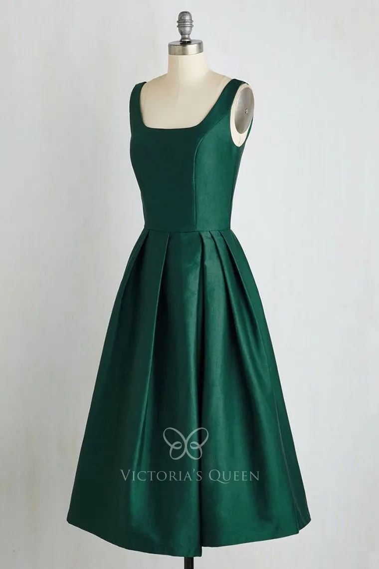tea length green sleeveless scoop neck A line bridesmaid dress tea length green sleeveless scoop neck A line bridesmaid dress