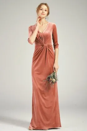 vintage twist English rose velvet 34 sleeve bridesmaid gown