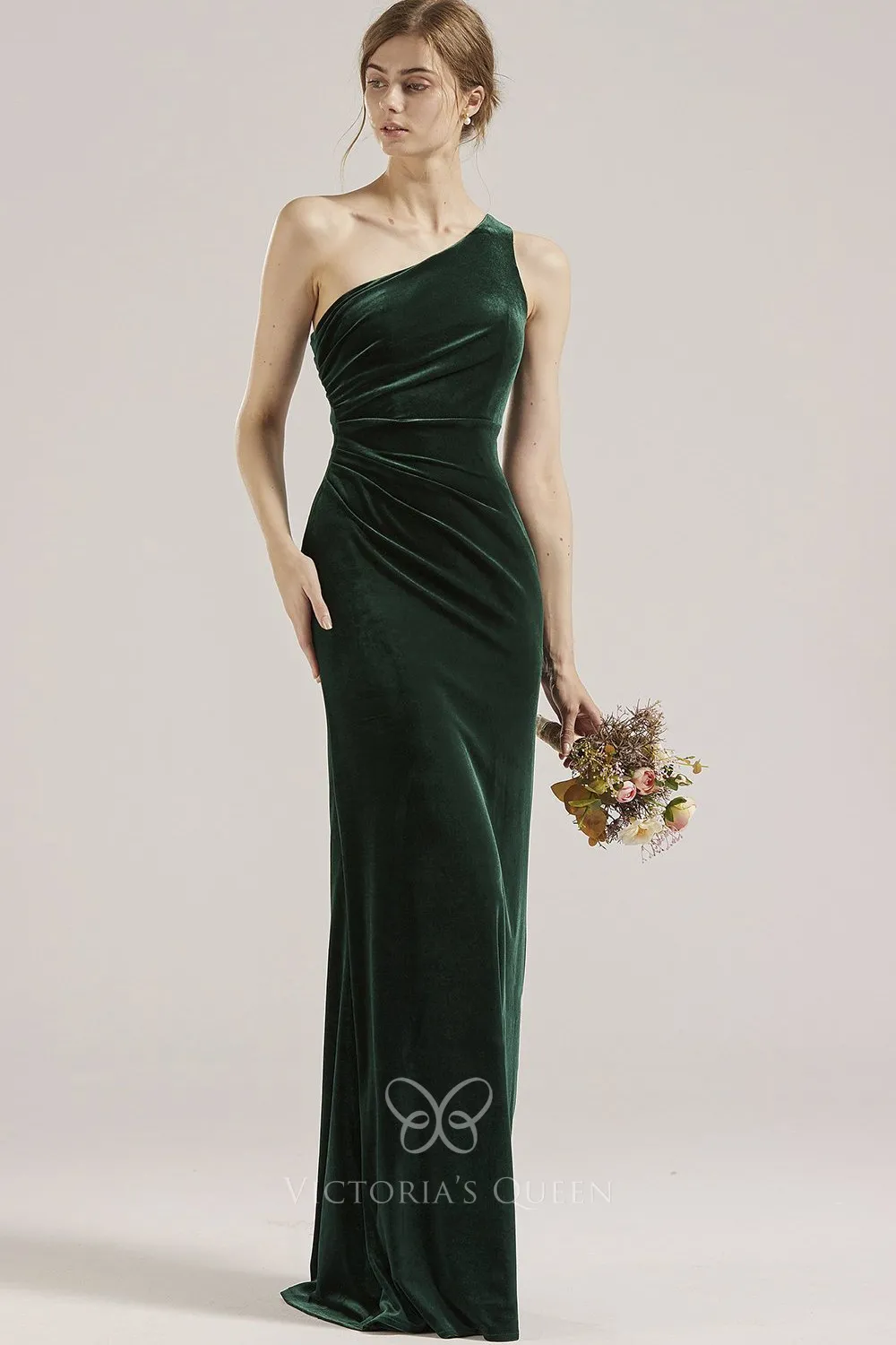 Hunter Green Velvet Maxi Sleeveless Dress One Shoulder, 49% OFF