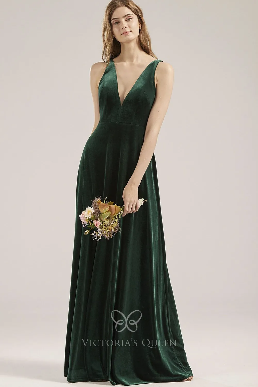 V-neck Bridesmaid Dress with Cross Back Moss