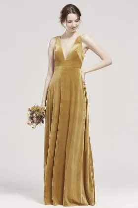 mustard yellow velvet bridesmaid dresses Marigold Velvet Dress - Bridesmaid Dress main image 0