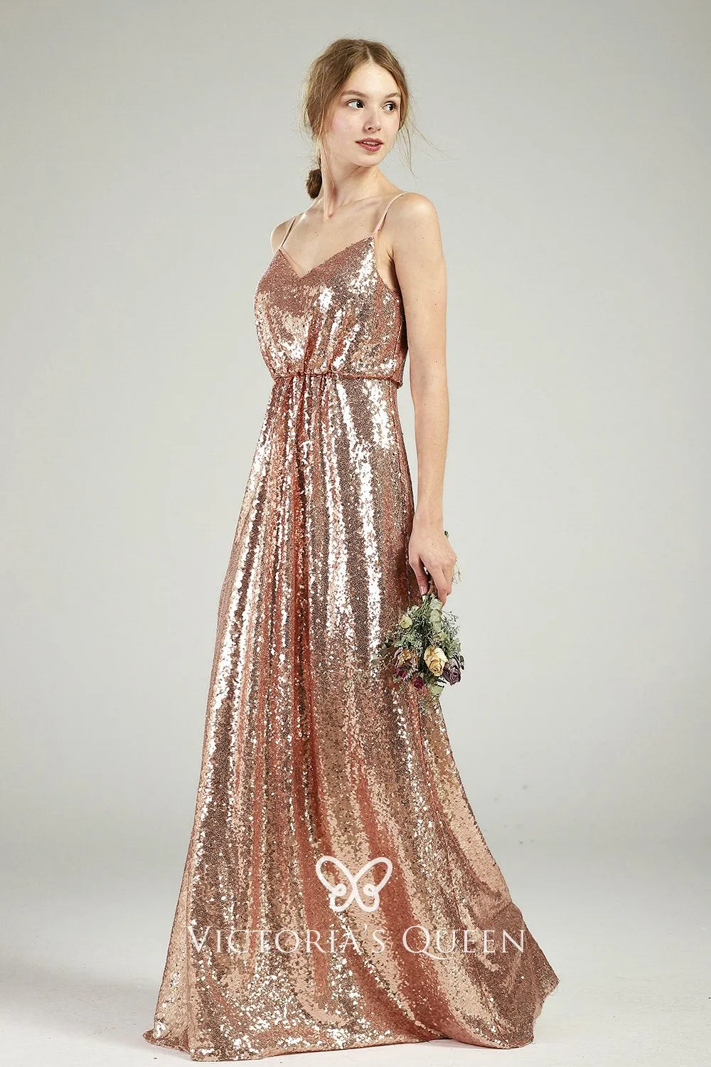 Rose Gold Sequin V-neck Sleeveless Feather Cocktail Custom Dress main image 1