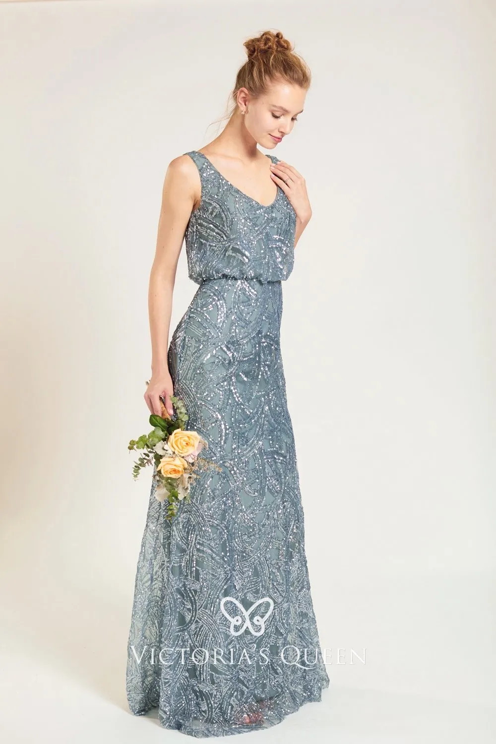 dusty blue sequin sleeveless long dress dusty blue sequin sleeveless long dress