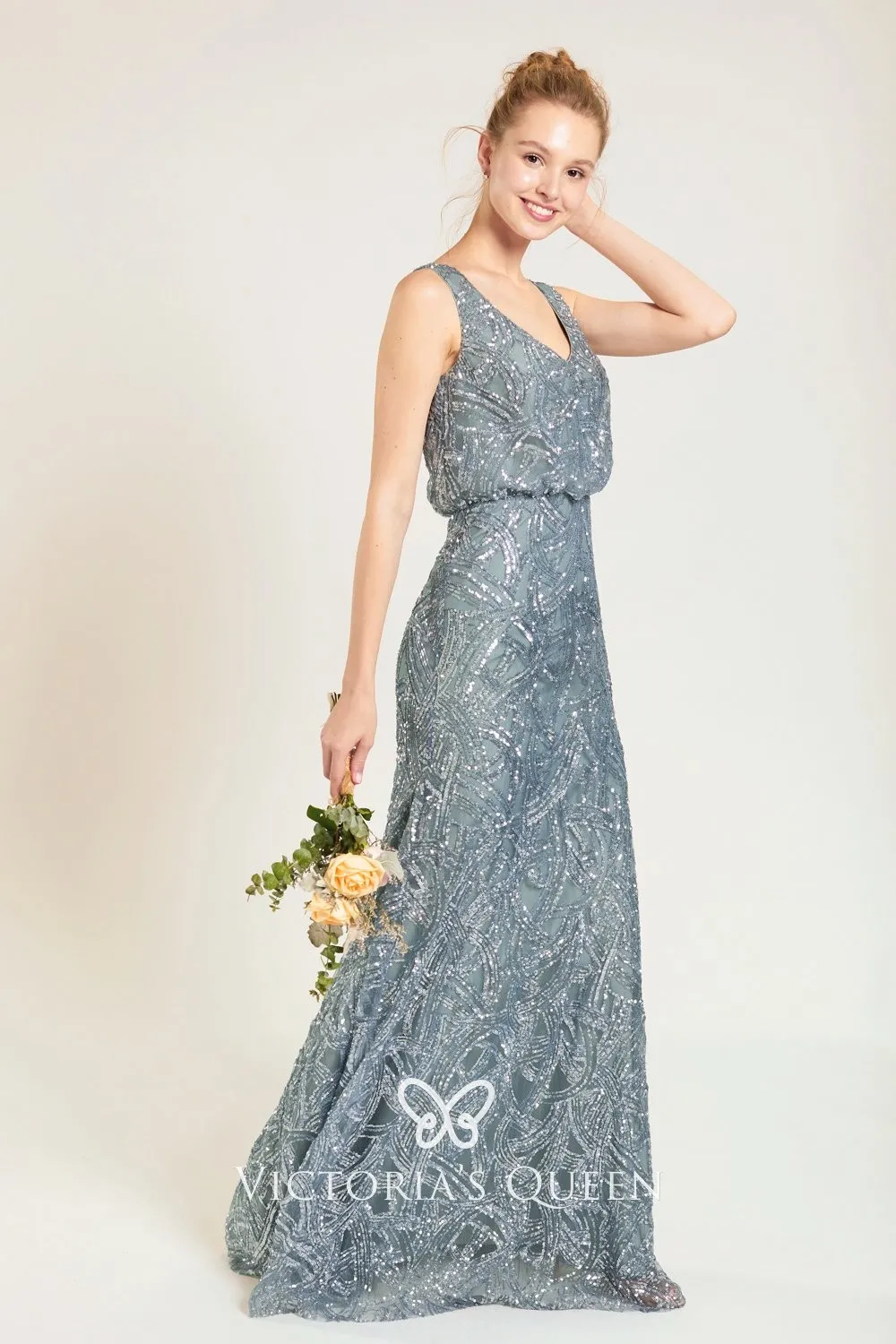 dusty blue sequin sleeveless trumpet evening dress dusty blue sequin sleeveless trumpet evening dress