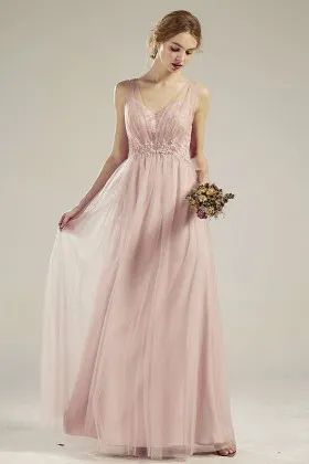 feminine blush tulle overlay with lace appliques party dress