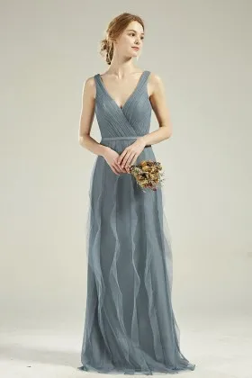 exclusive ruffled dusty blue tulle spring bridesmaid dress