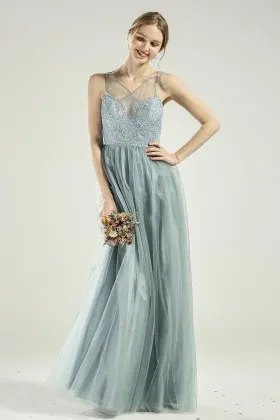 sheer straps scalloped sweetheart a line bridesmaid dress
