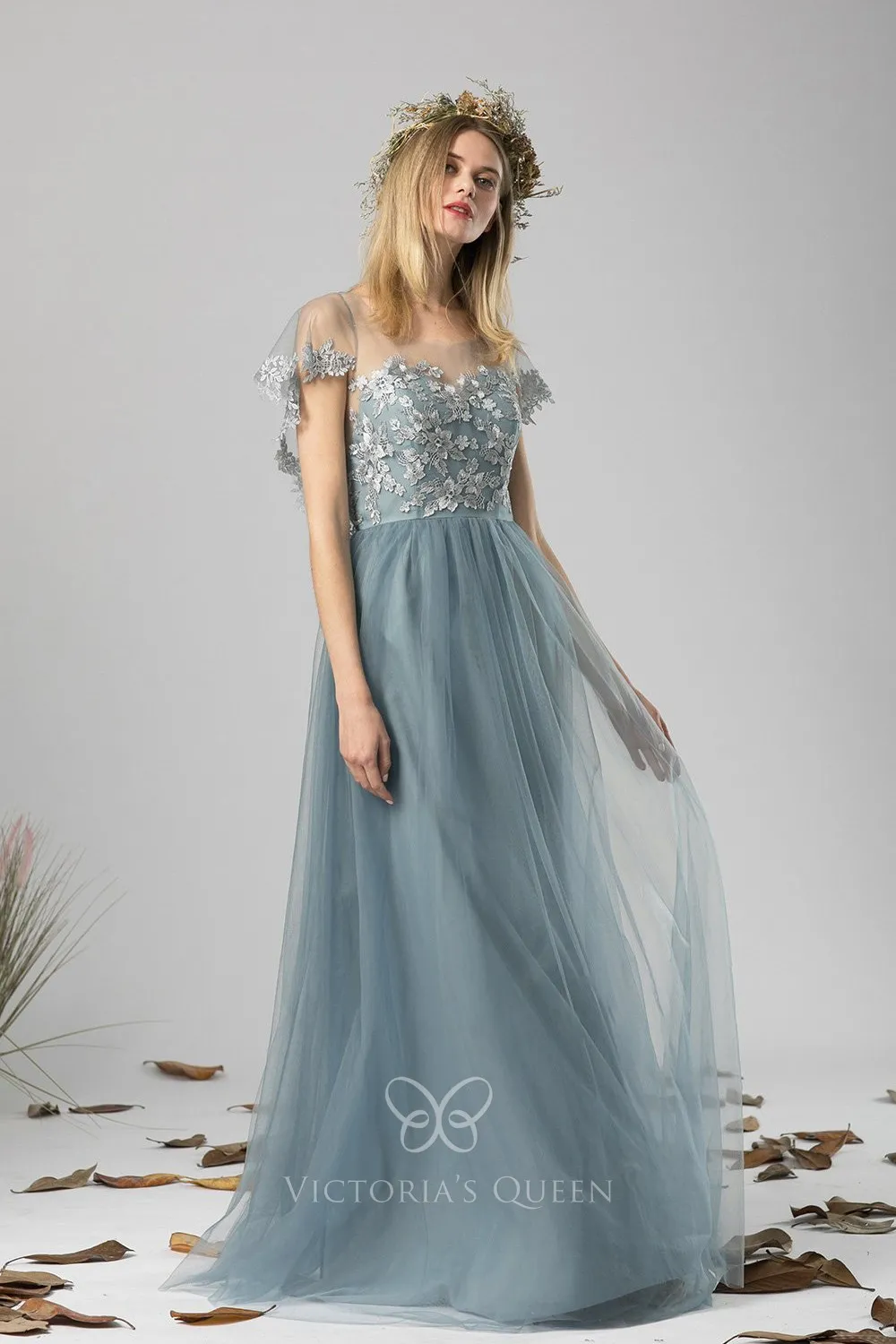 Flutter Sleeve Satin Tulle Girl's Dress Azalea