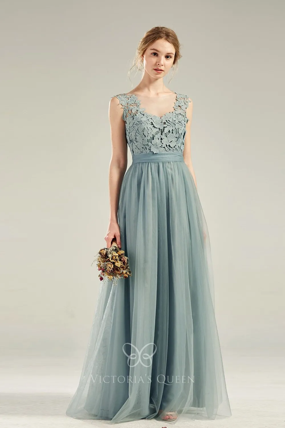 Light Blue Bridesmaid Dresses, New Style Tulle Long Wedding Party Dress UQB0018 main image 1