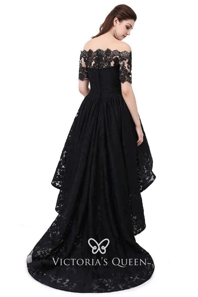 black lace high low dress