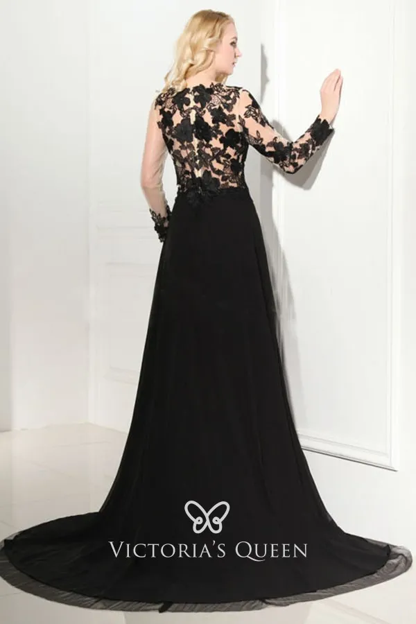 black lace applique dress