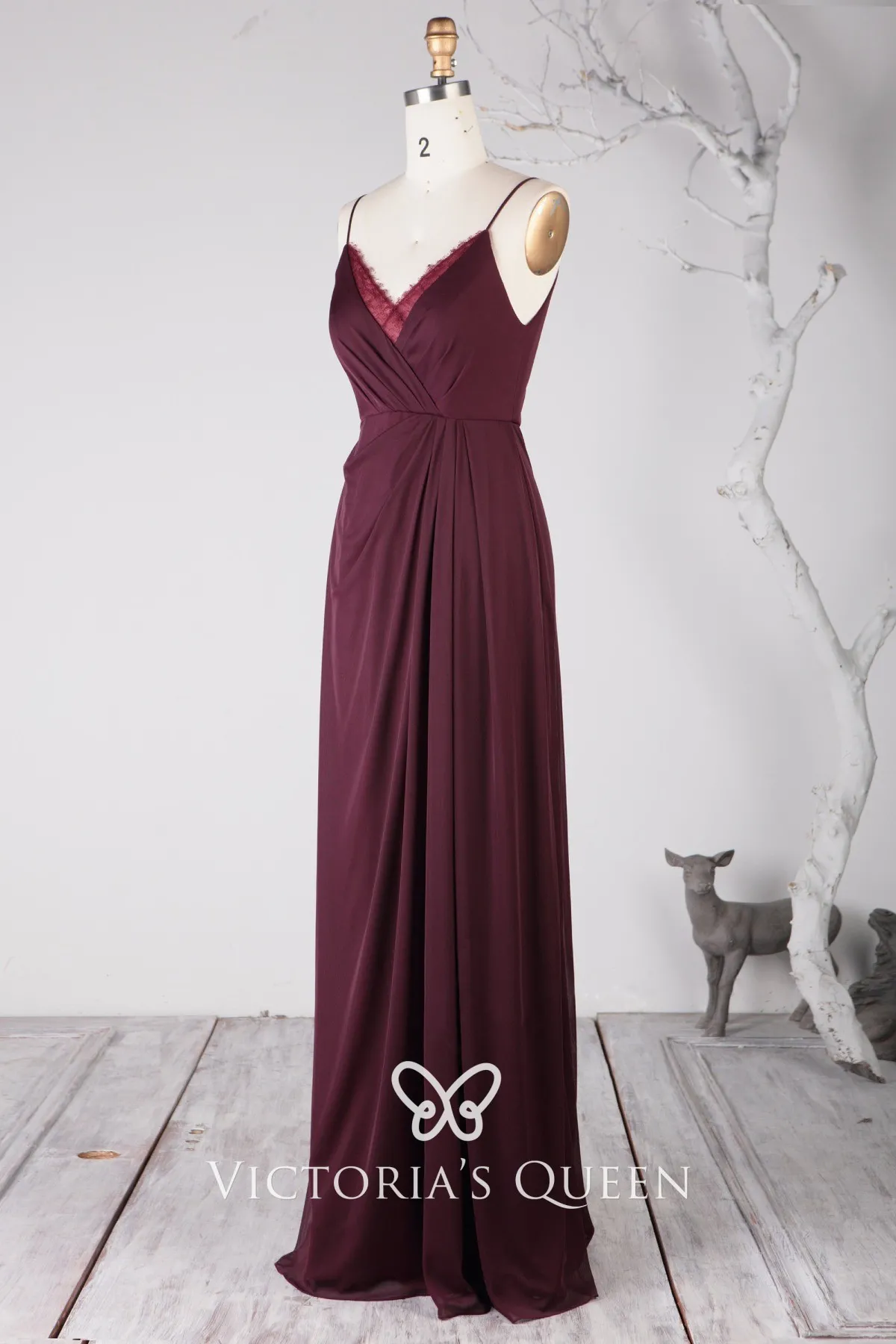 plum V neck with spaghetti straps column bridesmaid dress plum V neck with spaghetti straps column bridesmaid dress