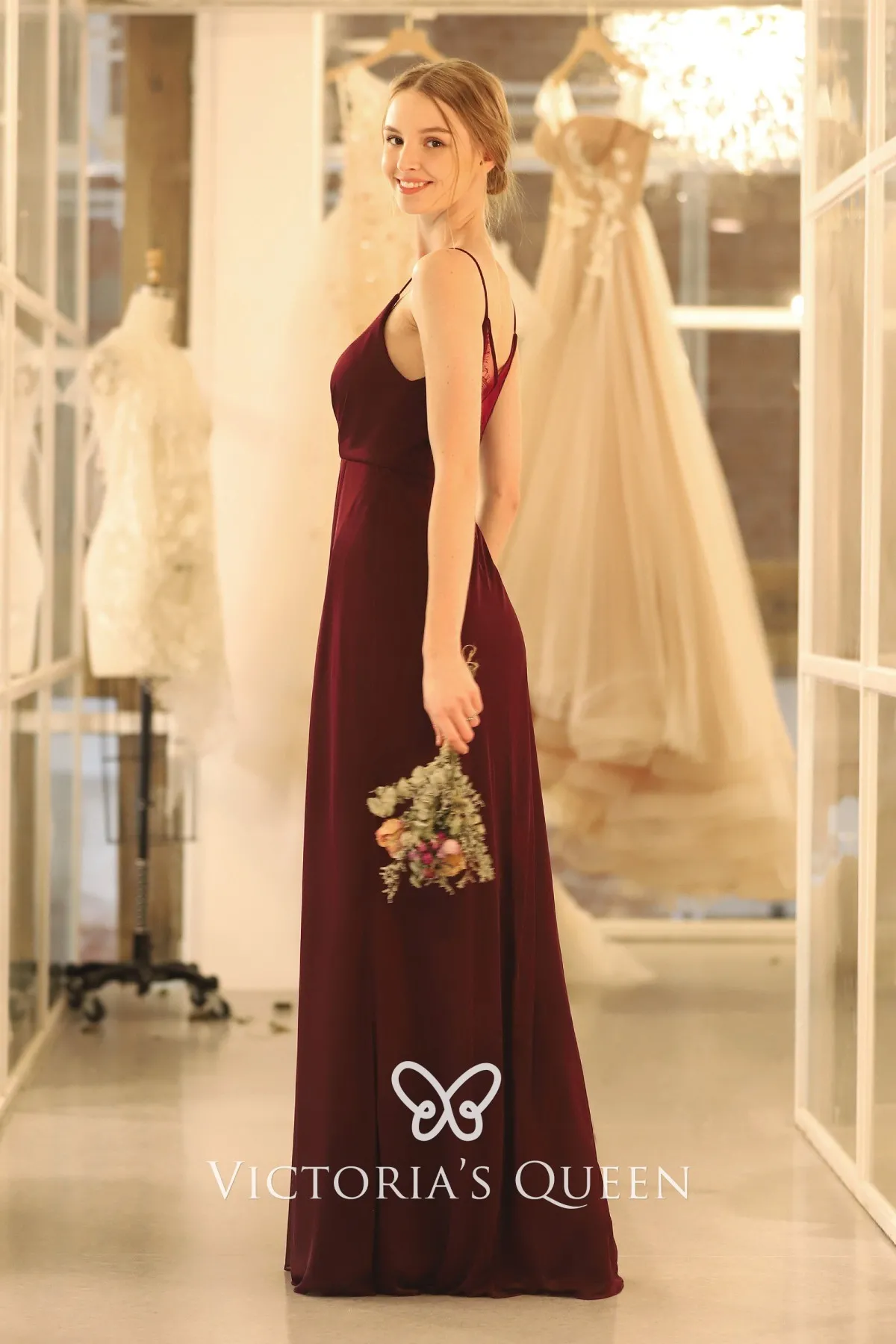 plum lace and chiffon V neck with spaghetti straps dress plum lace and chiffon V neck with spaghetti straps dress