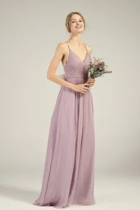 Wisteria crepe chiffon deep V neck with spaghetti straps bridesmaid dress