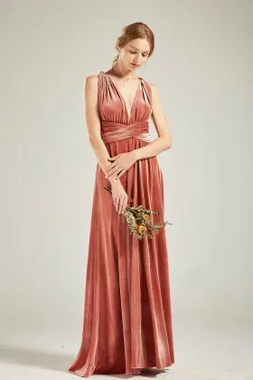 Multiway bridesmaid dress English rose velvet A line long infinity party gown