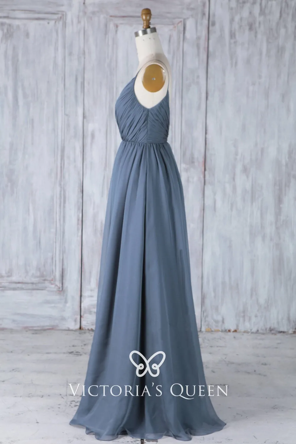 steel blue chiffon bridesmaid dress spaghetti straps backless gown steel blue chiffon bridesmaid dress spaghetti straps backless gown