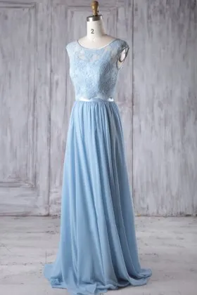 Baby blue bridesmaid dress lace and chiffon two piece evening formal gown