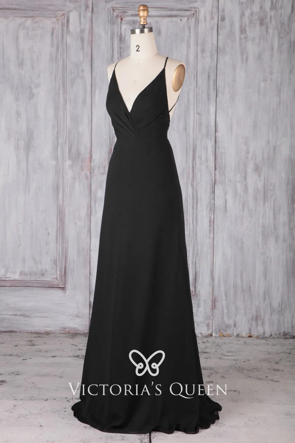 black chiffon bridesmaid dress V neck open back spaghetti straps timeless gown black chiffon bridesmaid dress V neck open back spaghetti straps timeless gown