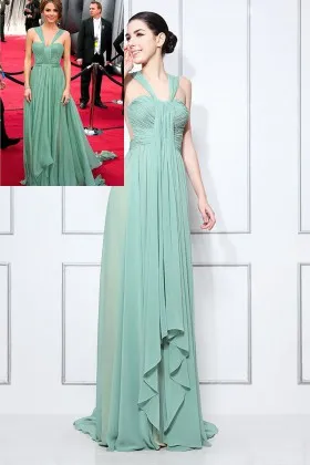 Maria Menounos sage green wide strap evening prom dress 2012 Oscars red carpet