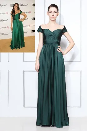 Sofia Vergara inspired Off the shoulder dark green celebrity bridesmaid dress