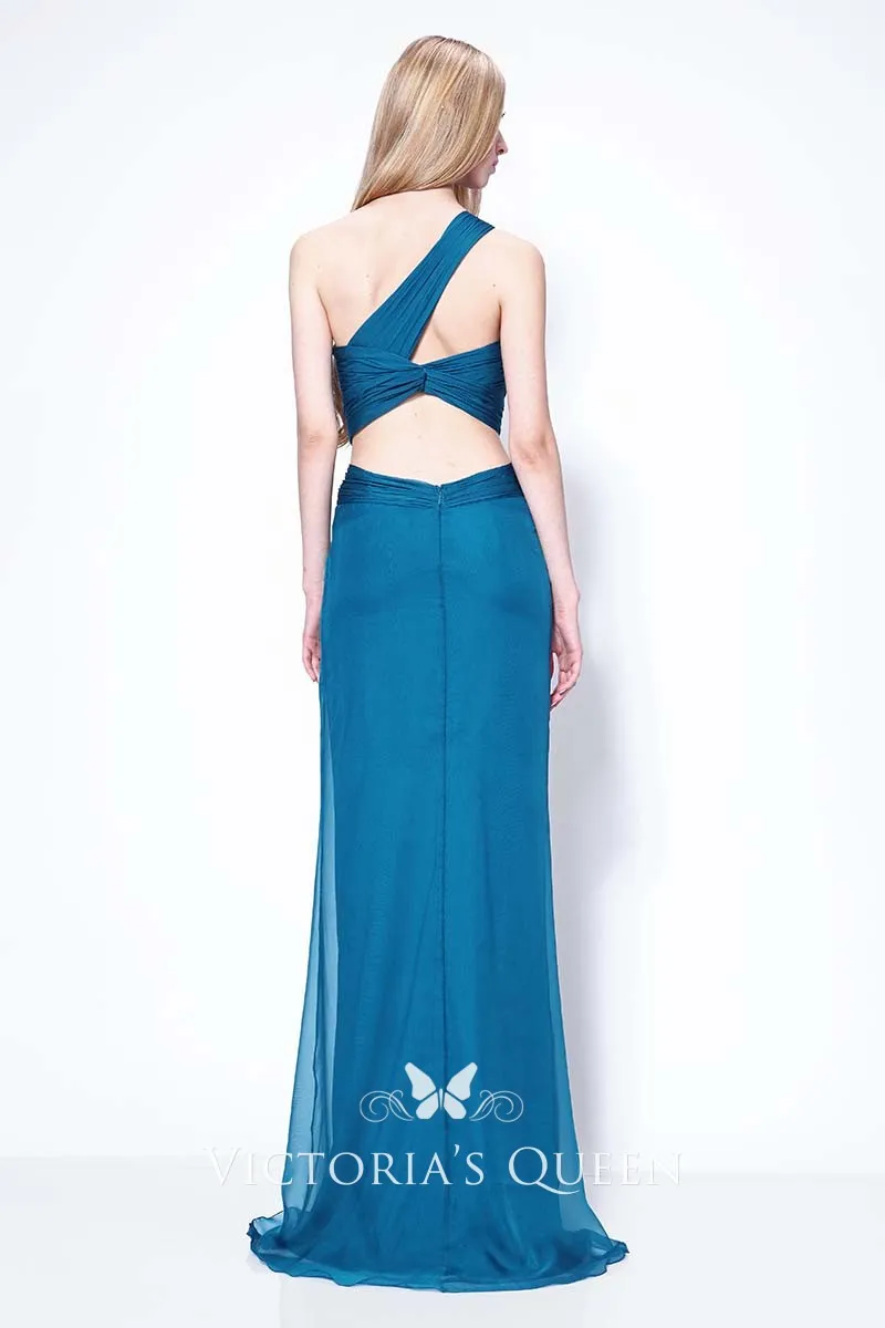 V-Neck High-Low Chiffon Bridesmaid Dress in Dark Teal main image 0