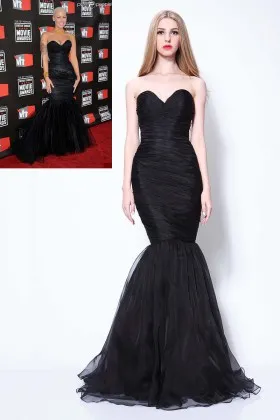 black tulle Strapless sweetheart trumpet celebrity Amber Rose prom gown