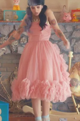 pink cute knee length ruffled sweet 16 homecoming dress Melanie Martinez Pity Party
