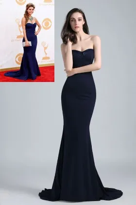 classic strapless mermaid navy red carpet evening dress Maria Menounos Emmys 2013