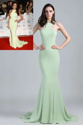 mint green sleeveless hater long mermaid dress Michelle Keegan red carpet gown