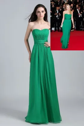 floor length A line green chiffon strapless celebrity bridesmaid dress Lily Donaldson