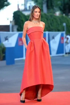 Strapless high low celebrity red carpet prom dress Alessandra Ambrosio