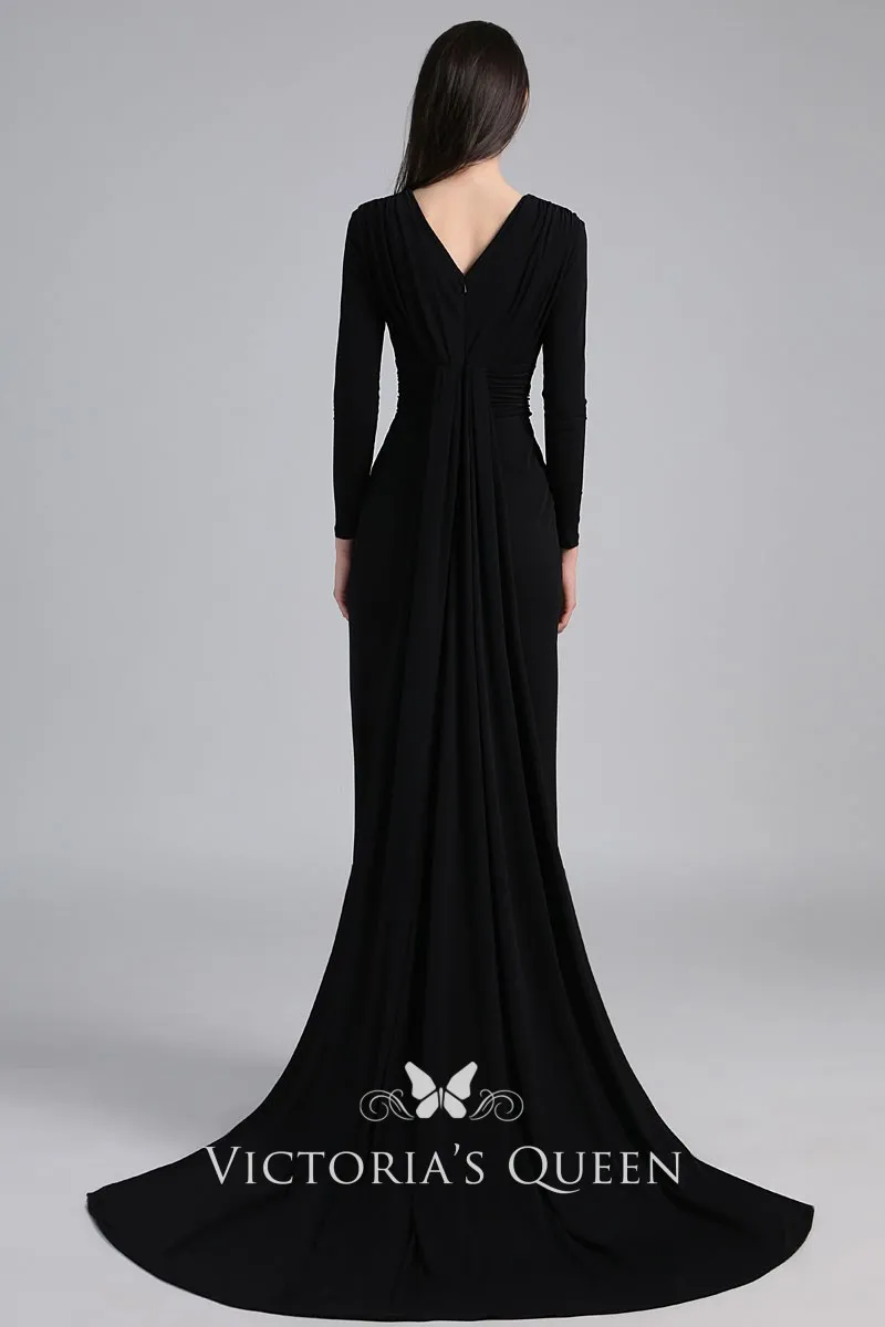 black sexy plunging v neck high slit kat graham formal prom dress black sexy plunging v neck high slit kat graham formal prom dress