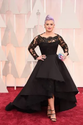 black lace and satin illusion long sleeve celebrity mother of the bride dress