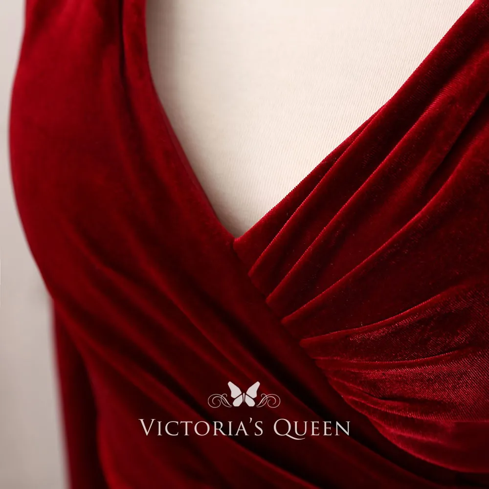 burgundy velvet V neck formal dress burgundy velvet V neck formal dress